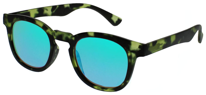 [Australia] - Opulize Bay Mirrored Thick Round Mens Womens Matt Green Tortoiseshell Sun Readers UV400 S97-6 +0.00 +0.00 Magnification 