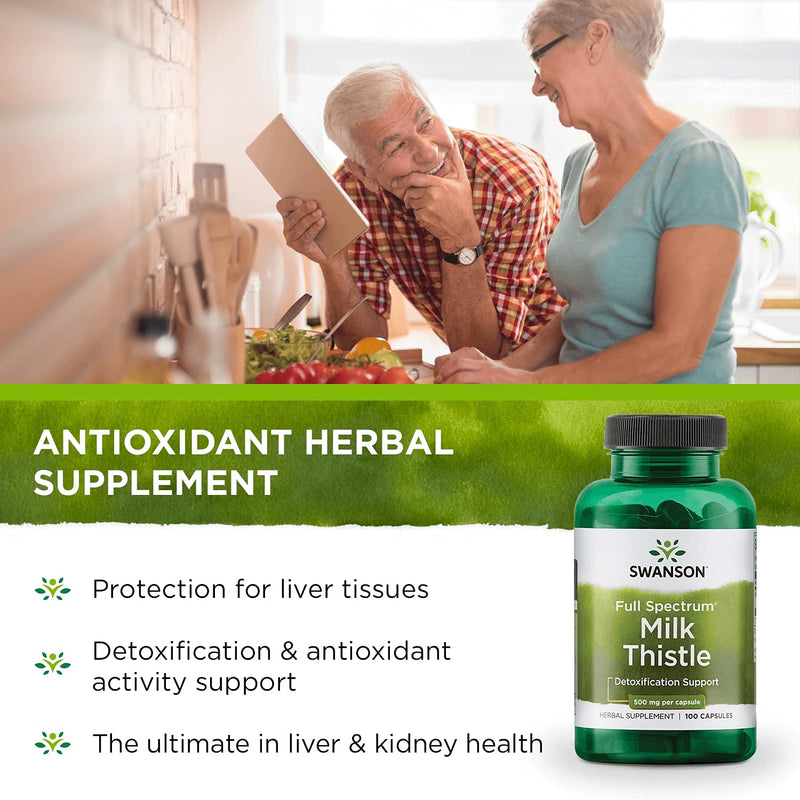 [Australia] - Swanson Milk Thistle - Herbal Liver Support Supplement - Natural Formula Helping to Maintain Overall Health & Wellbeing - (100 Capsules, 500mg Each) 2 Pack 