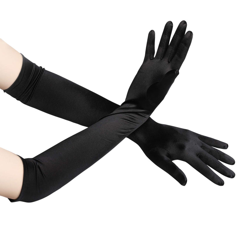 [Australia] - BABEYOND Long Opera Party 20s Satin Gloves Stretchy Adult Size Elbow Length Smooth 21.6in-black 