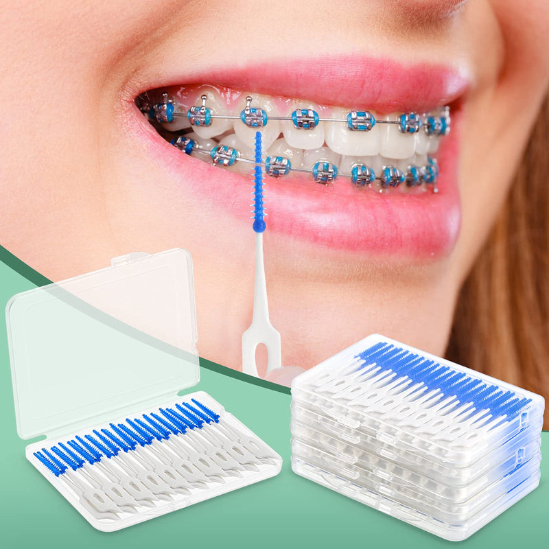 [Australia] - 200Pcs Silicone Dental Picks Dual-use Interdental Brushes, Soft TPR Dental Floss Toothpicks Oral Dental Pick Brushes Dual-use Tooth Flossing Brushes Silicone Tooth Floss Picks Teeth Brush Picks Blue 