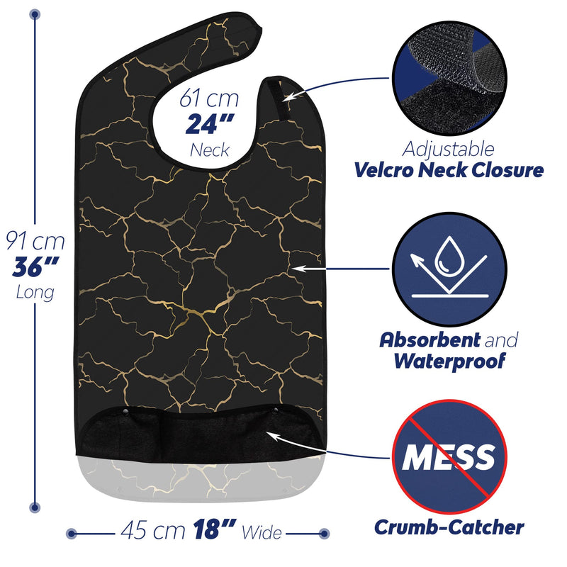 [Australia] - Adult Bibs for Eating: Reusable Adult Size Bib for Men and Women - Washable Clothing Protector with Crumb Catcher Pocket - Marble Edition 