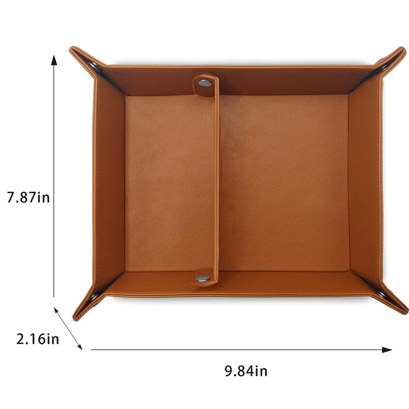 [Australia] - LUCKYCOIN Valet Tray Vegan Leather Bedside Organizer Desk Storage Plate Catchall for Change Jewelry Key Phone Watches Dice Soft Elegance Recyclable Leather - Brown 
