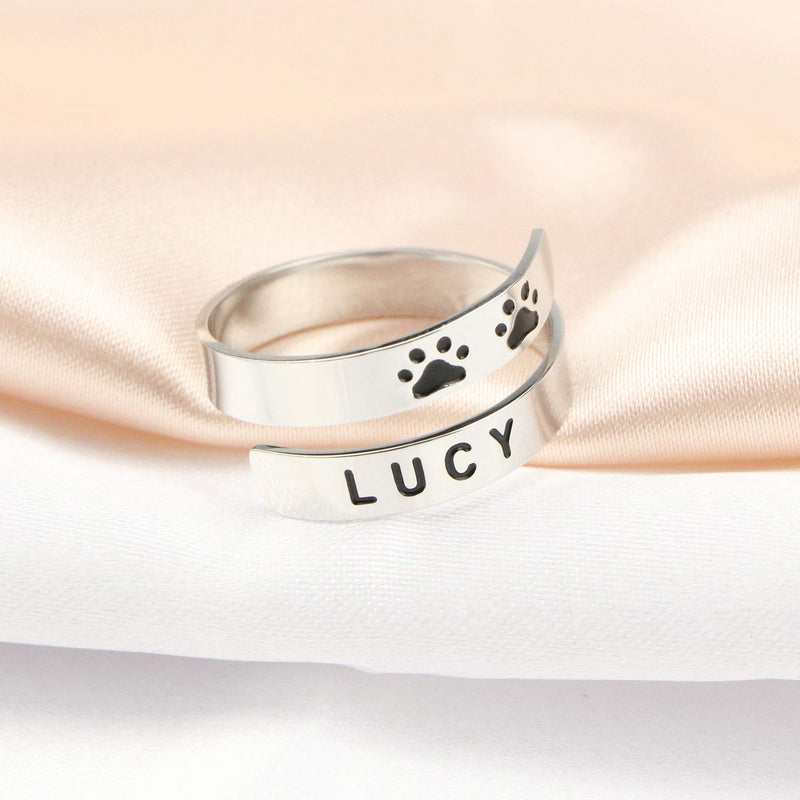 [Australia] - Yiyang Custom Dog Name Ring Stainless Steel Paw Print Adjustable Rings Dainty Dog Memorial Sympathy Gifts for Women Men Girls Her Pet Dog Cat Lover Pet Jewelry Christmas for Friends BEAU 