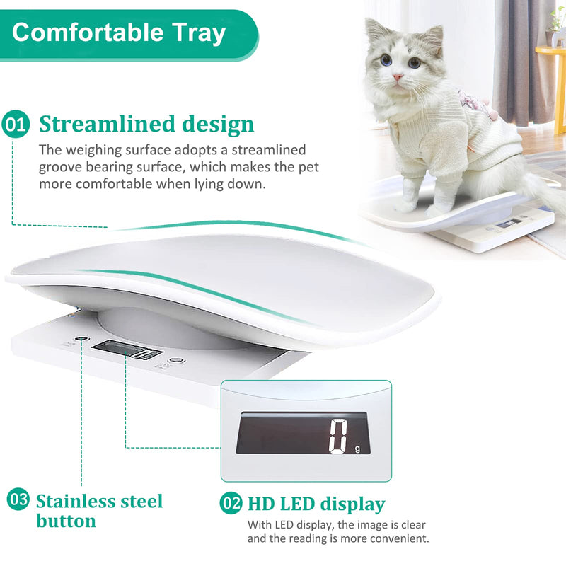 [Australia] - Digital Pet Weighing Scales Mini Cat Dog Scale, Multi-Function Puppy Scale, LCD Kitchen Scales Electronic Food Scales, Switchable g/lb/oz, Easy Clean for Hamster Bunny Bird Small Ainimal 10KG/22 lbs 