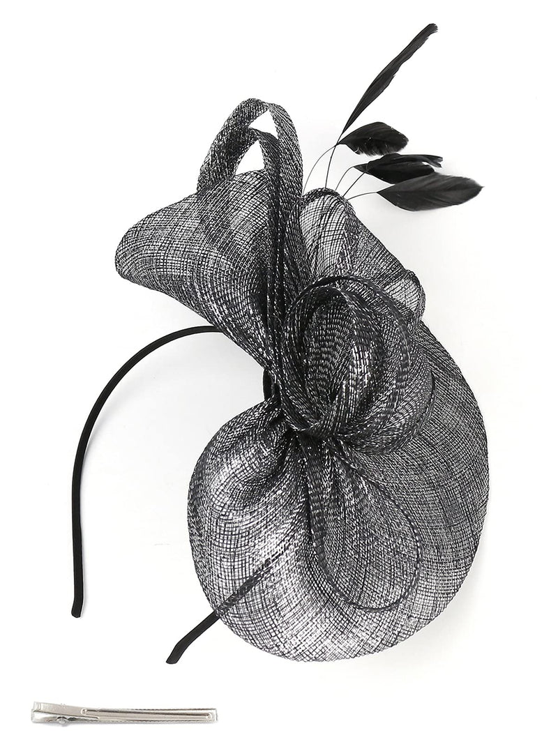 [Australia] - ORIDOOR Women's Fascinator Sinamay Hats for Wedding Tea Party Feather Derby Church Hat with Headband and Clips 21a Black 