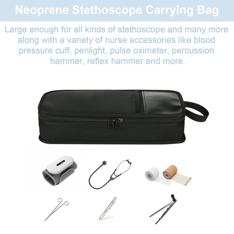 [Australia] - Beautyflier Neoprene Stethoscope Carrying Case, Large Capacity Stethoscope Travel Pouch Hold 2 Stethoscopes or BP Cuffs, Compatible with 3M Littmann, MDF Acoustica, Cardiology IV Diagnostic, with Extra Pocket for Nurse Accessories (Black) Black 