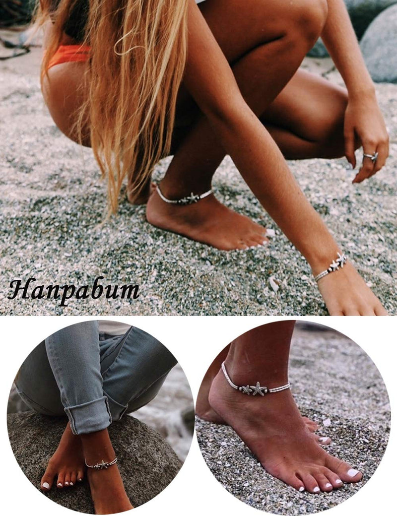[Australia] - Hanpabum 6Pcs Beach Ankle Bracelets for Women Girls Anklets Adjustable Shell Turtle Starfish Turquoise Charms Anklets Set 