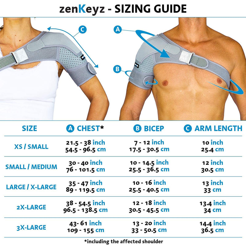[Australia] - ZENKEYZ Shoulder Brace for Men & Women, Shoulder Immobilizer for Torn Rotator Cuff, Tendonitis, Dislocation, Pain, Neoprene Shoulder Compression Sleeve Wrap (Gray, Small/Medium) Small/Medium (Pack of 1) Gray 