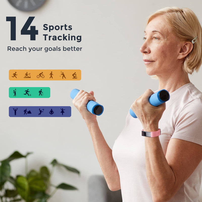 [Australia] - Vilsaw Fitness Tracker, Activity and Heart Rate Tracker with Sleep/Step/Calories Monitor, Waterproof Exercise Pedometer & Fitness Watch for Women Men Pink 