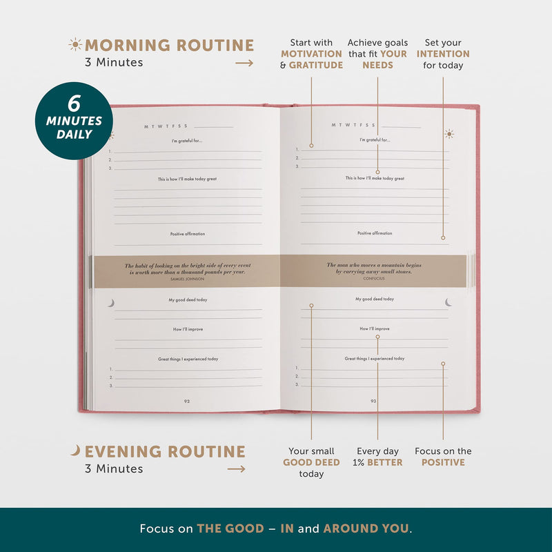 [Australia] - The 6-Minute Diary (The Original) | Gratitude Journal for Men & Women | Manifestation Journal | Daily Wellness Journal for More Mindfulness Antique Pink English 