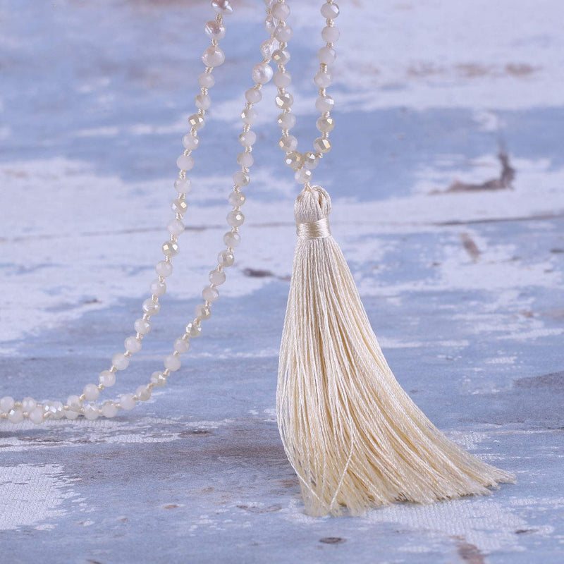 [Australia] - C·QUAN CHI Long Chain Pearl Tassel Necklace Handmade Crystal Beaded Pendant Bohemian Women Statement Jewelry for Women Gifts for Girls 01-Beige 