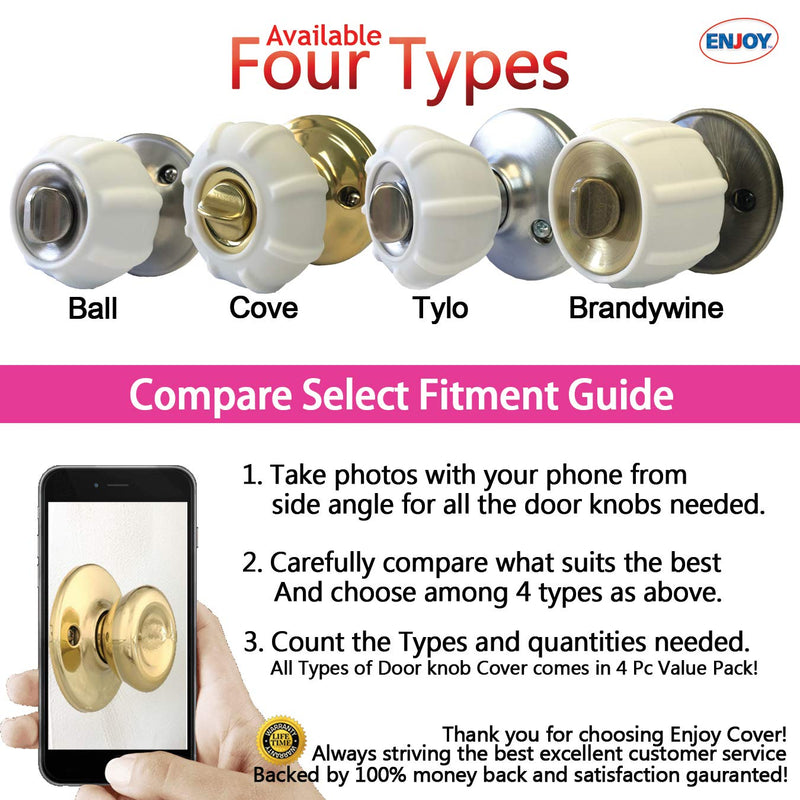 [Australia] - New Enjoy Cover - Door Knob Cover Grips Non Slip Arthritis & Senior Living Aids Grippy Easy Open Decorative. Simple Functional Effective Solution- 4 Pack (White, Tylo) 