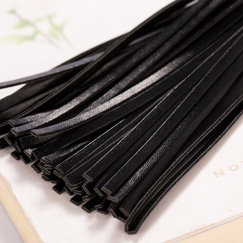 [Australia] - ZOONAI Women Leather Tassels Keychain Car Circle Key Rings Gift Bag Hanging Buckle Black 