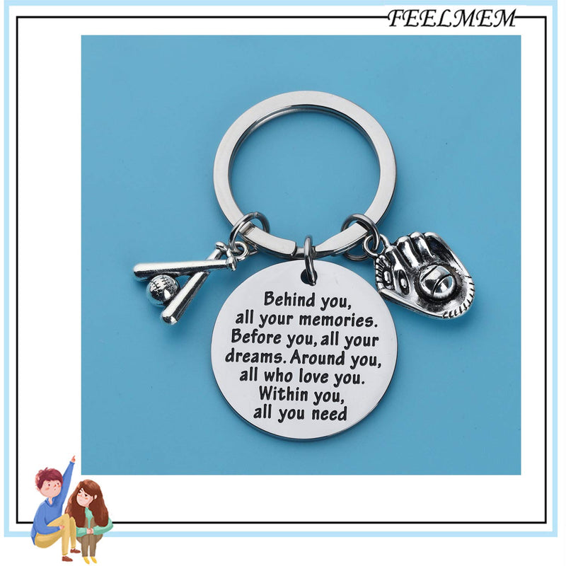 [Australia] - FEELMEM Baseball Keychain Baseball Player Gift Behind You All Memories Before You All Your Dream Keychain Softball Baseball Jewelry Baseball Mom Gift Baseball Coach Gift 