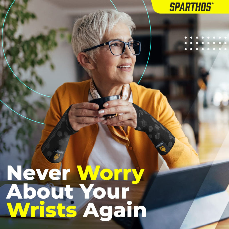 [Australia] - Sparthos Wrist Support Sleeves (Pair) – Medical Compression for Carpal Tunnel and Wrist Pain Relief – Wrist Brace for Men and Women – Made from Innovative Breathable Elastic Blend Small Midnight Black 