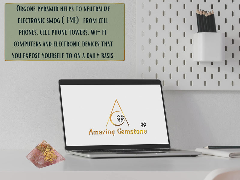 [Australia] - Large Orgone Pyramid | Rose Quartz Pyramid Crystal | Metatron Orgonite Pyramid | Organ Pyramids Positive Energy Healing Metatron Cube 