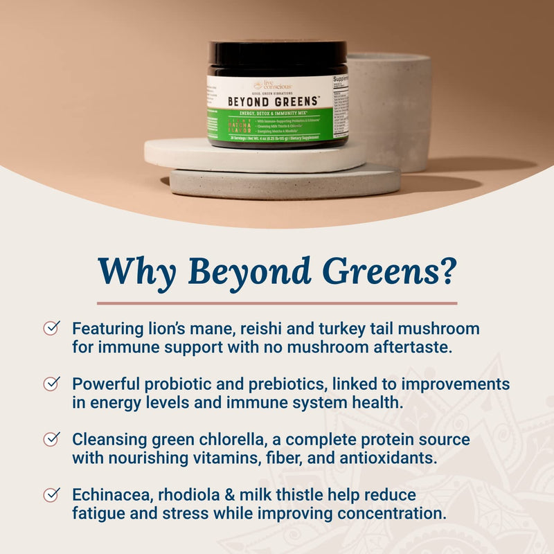 [Australia] - Beyond Greens Concentrated Superfood Powder - Matcha Flavor w/ Chlorella, Echinacea, & Probiotics for Immune Support & Energy | by LiveWell - 30 Servings 4 Ounce (Pack of 1) 