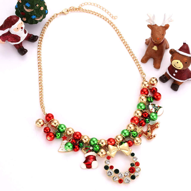 [Australia] - FAERLIIRY Christmas Jingle Bell Necklace Set X-mas Crystal Pendant Necklace Bell Beaded Earrings Festival Holiday Jewelry Set for Women Girls Kids gold 