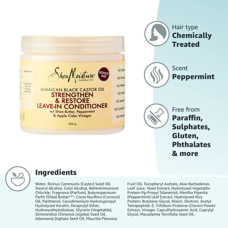 [Australia] - SheaMoisture Jamaican Black Castor Oil no silicones or sulphates Strengthen & Restore Leave-In Conditioner for chemically processed, heat styled or natural hair 431 ml Beige 454 g (Pack of 1) 