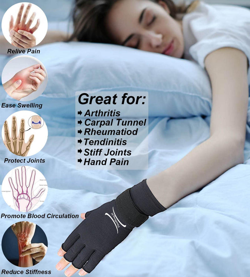 [Australia] - 2 Pairs Copper Arthritis Gloves for Women, Fingerless Compression Gloves for Men with Adjustable Wrist Strap, Copper Infused Hand Gloves for Carpal Tunnel, Tendonitis, Relieve Pain (Small/Medium) Small/Medium 