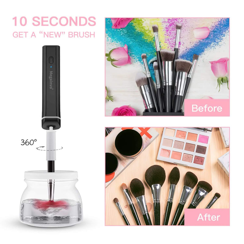 [Australia] - Megainvo Makeup Brush Cleaner and Dryer Electric Brushes Cleaners,Fast Deep Clean and Dry, 360¬∞Automatic Spinner USB Rechargeable Make-up Washer Tools Set with 5 holders(Black) Black 