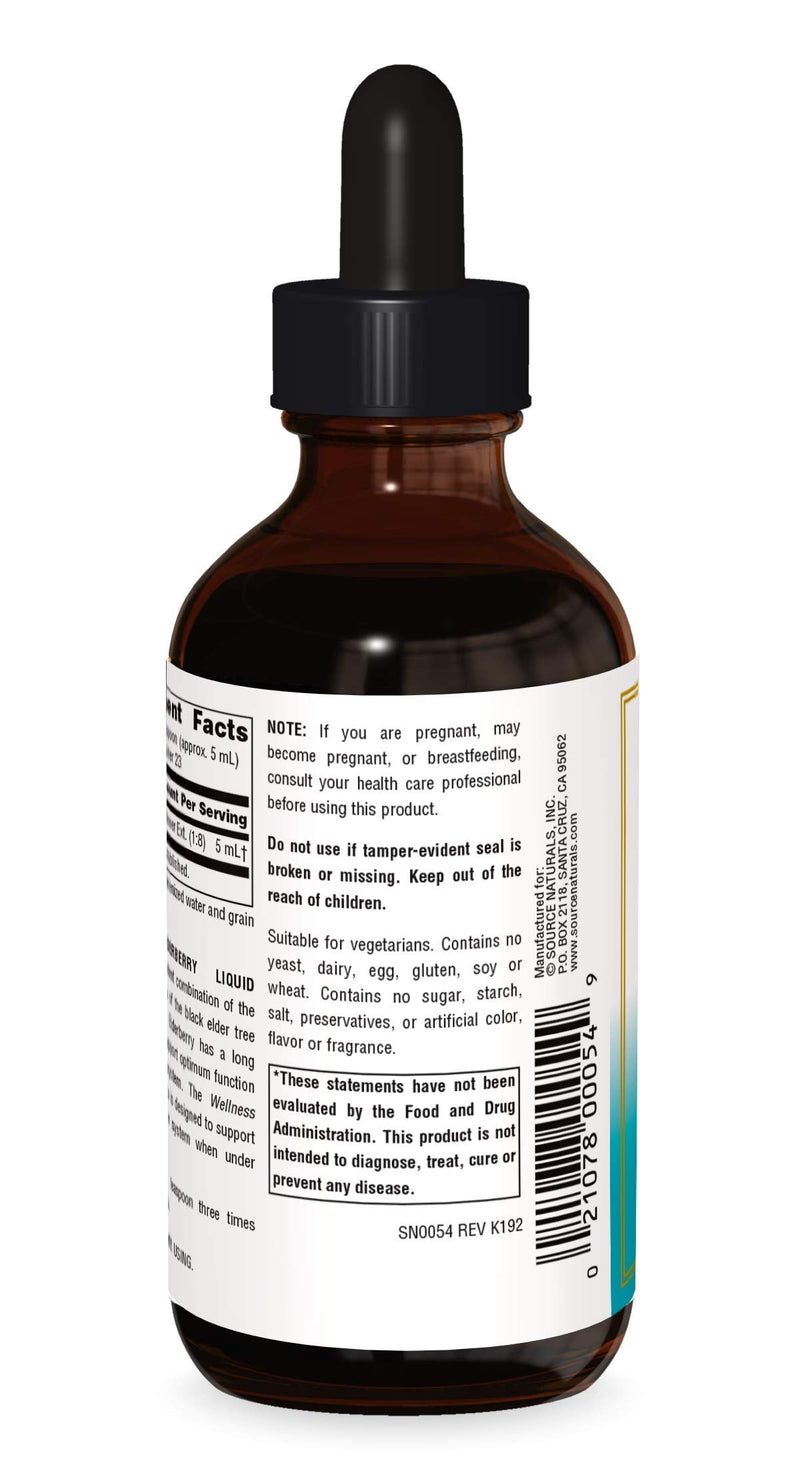 [Australia] - Source Naturals Wellness Elderberry Liquid Extract For Immune System Support - Sambucus nigra - 4 Fluid oz 4 Fl Oz (Pack of 1) 