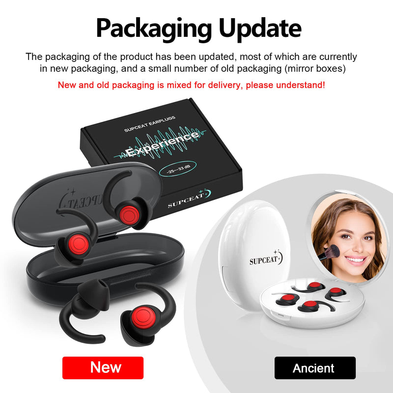 [Australia] - SUPCEAT Ear Plugs for Sleeping Noise Canceling, 2 Pairs Reusable&Washable Earplugs Sound Blocking Sleeping, Soft Silicone Noise Reduction Ear Plug for Sleep, Music, Parties, Festivals, Concerts(Black) Black 
