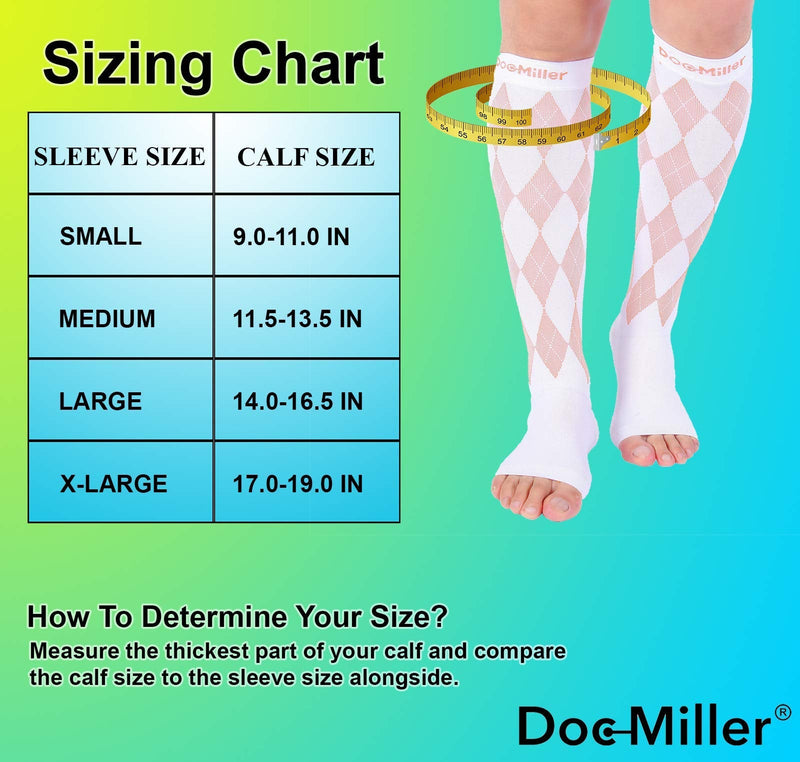 [Australia] - Doc Miller Open Toe Compression Socks Women 20-30mmHg, 1 Pair Toeless Socks for Women and Men - Argyle Design Large White.orange Open Toe 