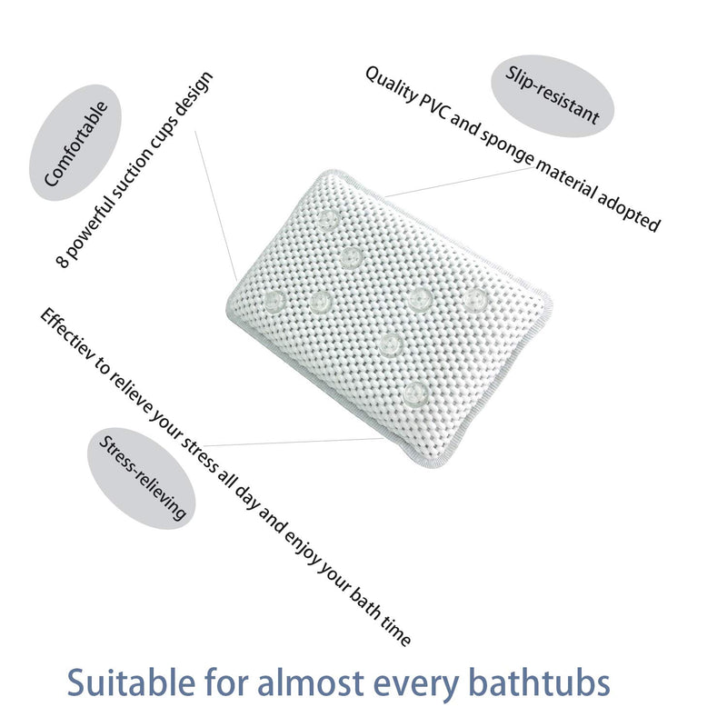 [Australia] - OSVINO Thick Comfy Hypoallergenic Drainage Bath Pillow for Jetted Tub Spa Cushion with 8 Suction Cups, White, 7.5"x11.5"x2" 