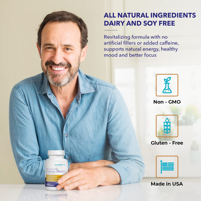 [Australia] - Juvenon Cellular Health Brain Supplement Nootropic Booster for Focus Memory Clarity Energy Advanced Brain Support Supplements for Healthy Aging Men and Women with Acetyl L-Carnitine and Biotin, 90 Capsules 90 Tablets 