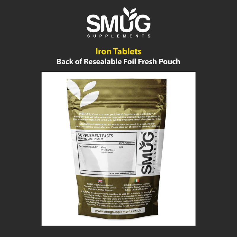 [Australia] - SMUG Supplements Iron Tablets - 180 High Strength 14mg Pills - Helps Support Energy Levels and Tackles Tiredness - Suitable for Men and Women - Vegan Friendly - Made in Britain 