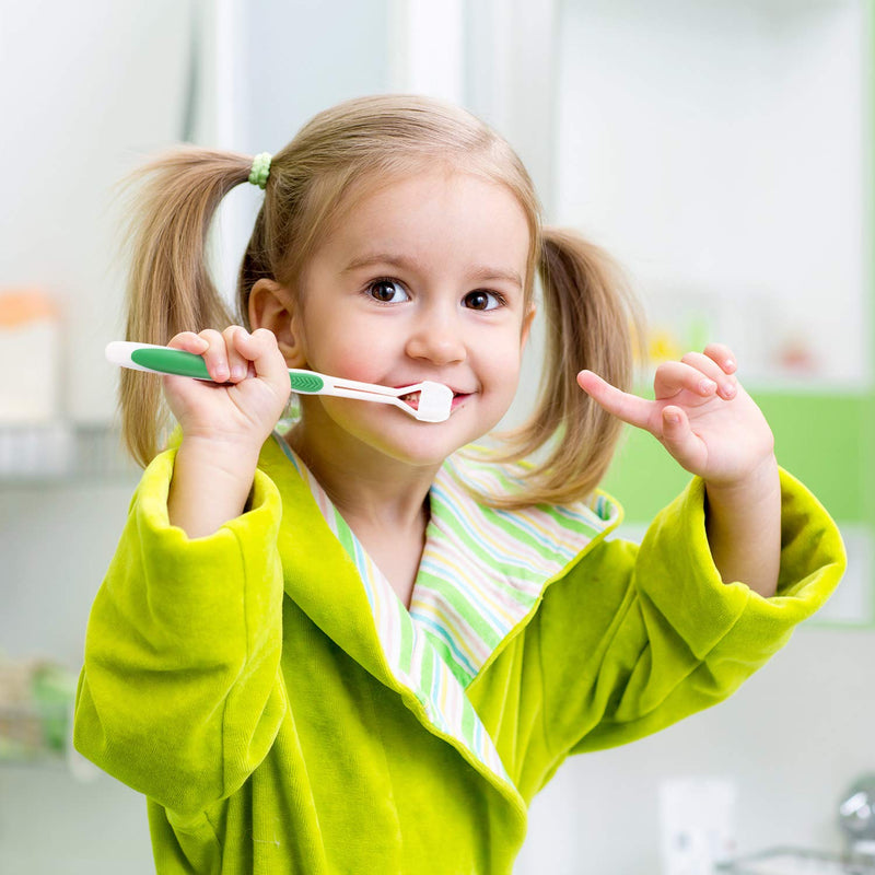 [Australia] - 4 Pieces Three Sided Toothbrush Autism Sensory Toothbrush Bristle Travel Toothbrush for Kids Complete Teeth Gum Care Pretty Good Angle Clean Each Tooth, Soft and Gentle (Green, Blue, Yellow, Red) Green, Blue, Yellow, Red 