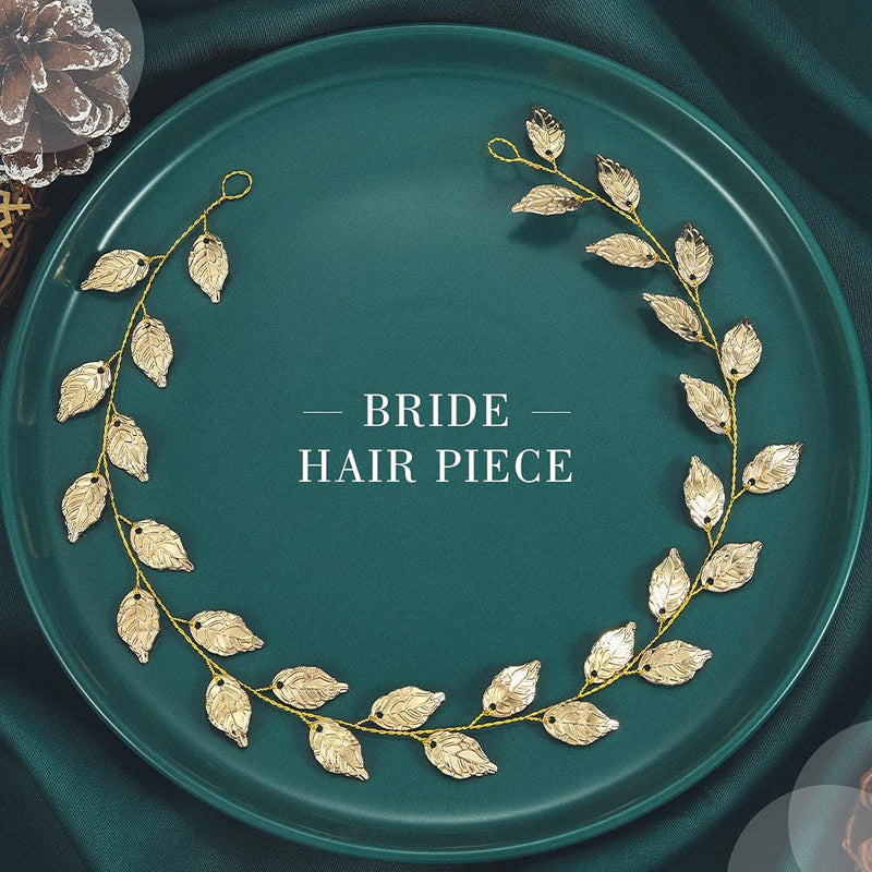 [Australia] - Yean Wedding Headband Gold Leaf Bridal Headpieces for Bridesmaid and Flowergirls (15.7 Inches) (Gold) 