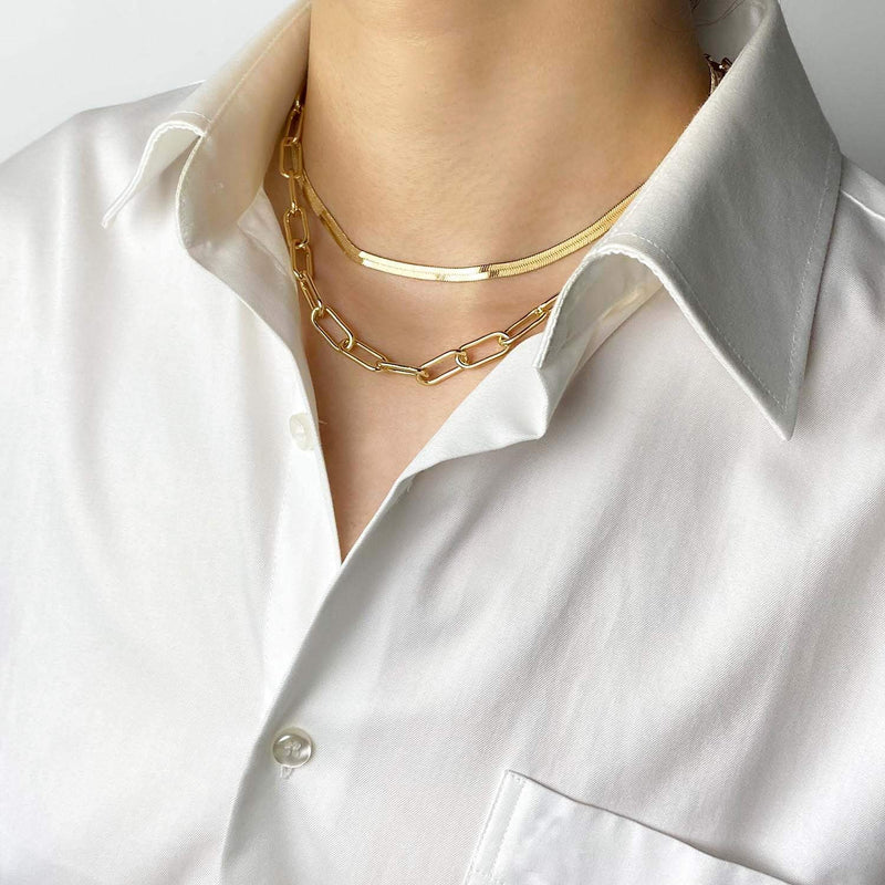 [Australia] - BaubleStar Link Layered Necklace Gold Layering Paperclip Chain Choker for Women 2 Layers Silver 
