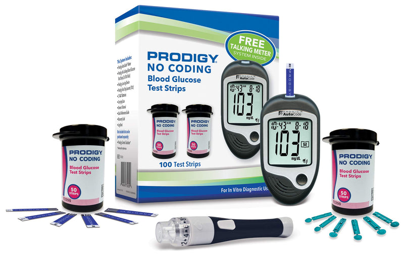 [Australia] - Prodigy Glucose Monitor Kit - Includes Prodigy Meter, 100ct test strips, 10ct Lancets, Lancing device, Carrying Case, Log Book 