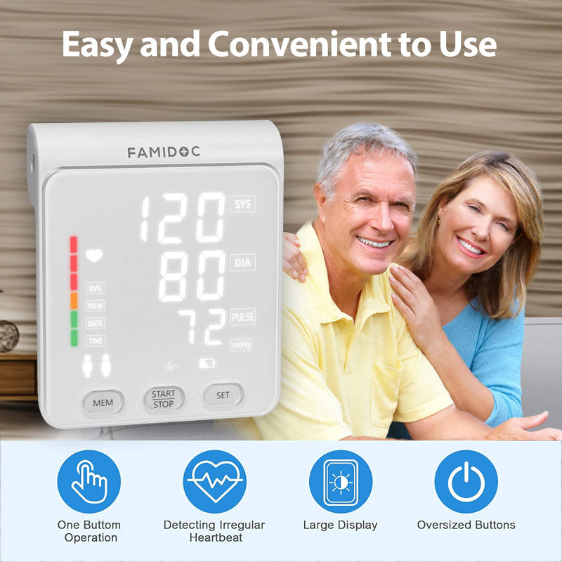 [Australia] - Famidoc Upper Arm Blood Pressure Monitor with Cuff 8.7"-16.5" Automatic BP Meter Machine Two Users Mode Digital Wide-Range Large Backlit Display Kit for Home Use 