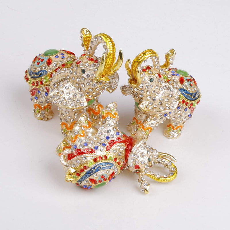 [Australia] - 3Pcs/Set Elephant Figurine Jewelry Trinket Box Hinged Collectible Ring Holder 