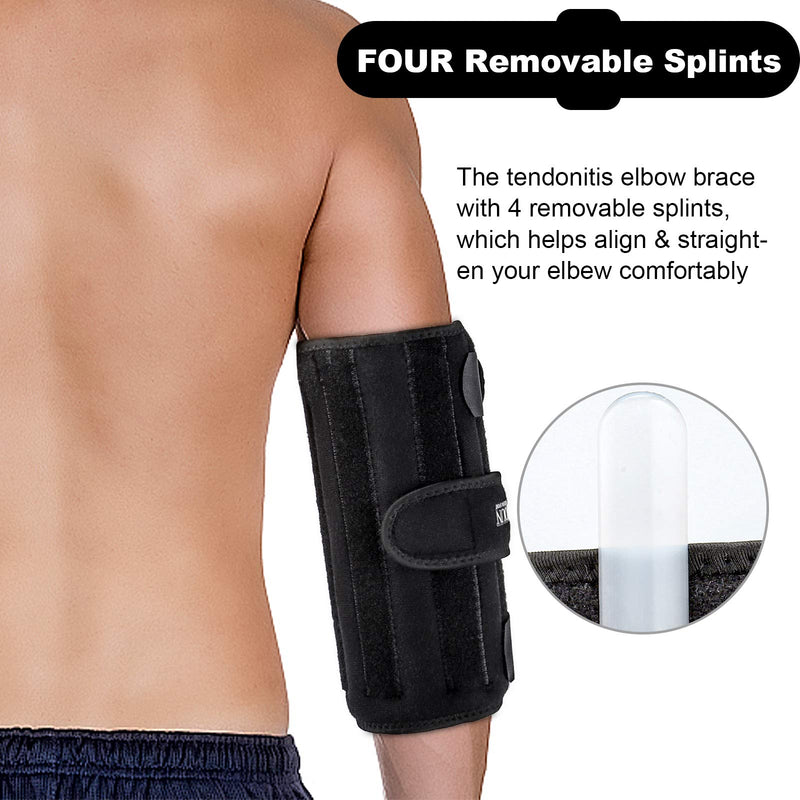 [Australia] - Elbow Brace, Elbow Immobilizer Stabilizer Support Brace/Splint, Night Elbow Splint for Sleeping, Adjustable Stabilizer with 4 Removable Splints for Cubital Tunnel Syndrome, Tendonitis, Ulnar Nerve, Men, Women (Black, 24 inch x 9 inch) Black 