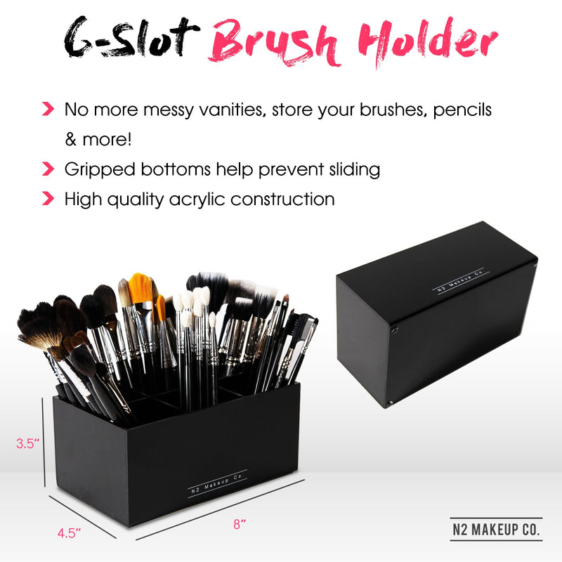 [Australia] - N2 Makeup Co Makeup Brush Holder Organizer - Multiple Slot Acrylic Cosmetics Brushes Storage Solution (6 Slot Holder) 6 Slot Holder 