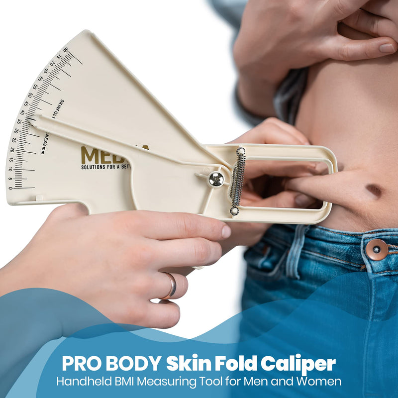 [Australia] - Pro Skinfold Caliper and Body Measurement Tape - Precision Body Fat Tool Plus BMI Chart - Accurately Measure and Gauge Body Fat Help Track Weight Loss, Achieve Fitness Goals for Men and Women, White 