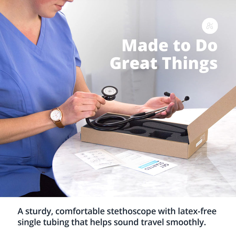 [Australia] - Greater Goods Tunable Dual-Head Stethoscope - Important Component First Aid Kit | Necessary Nurse Accessories | Adjustable Headset - Free Replacement Ear Tips and Diaphragm | Designed in St. Louis Black w/Stainless Steel Binaural 