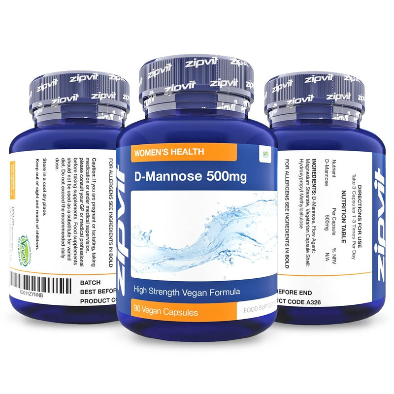 [Australia] - D-Mannose 500mg, 90 Vegan Capsules. Natural Cystitis Supplement for Women and Men. UK Manufactured. 