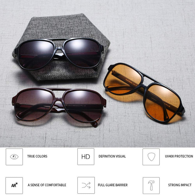 [Australia] - LASPOR Vintage Retro Sunglasses for Women and Men Large Frame Classic 70s Glasses Squared Aviator Shades UV400 Protection Black + Brown 