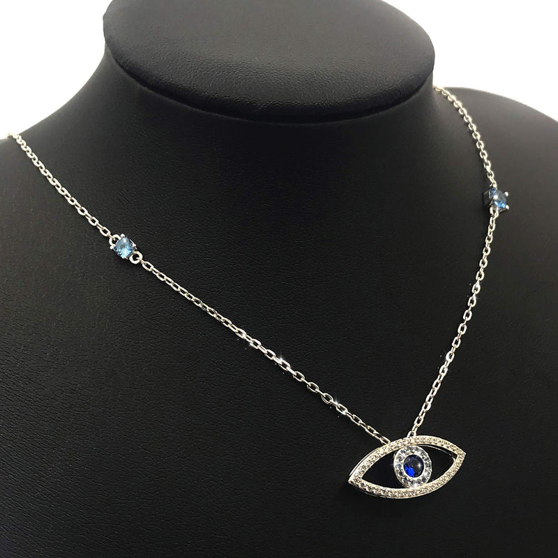 [Australia] - FREECO 925 Sterling Silver Evil Eye Jewelry Blue White CZ Pendant Eye Necklace Gifts for Women Girl 18" Sliver Chain 