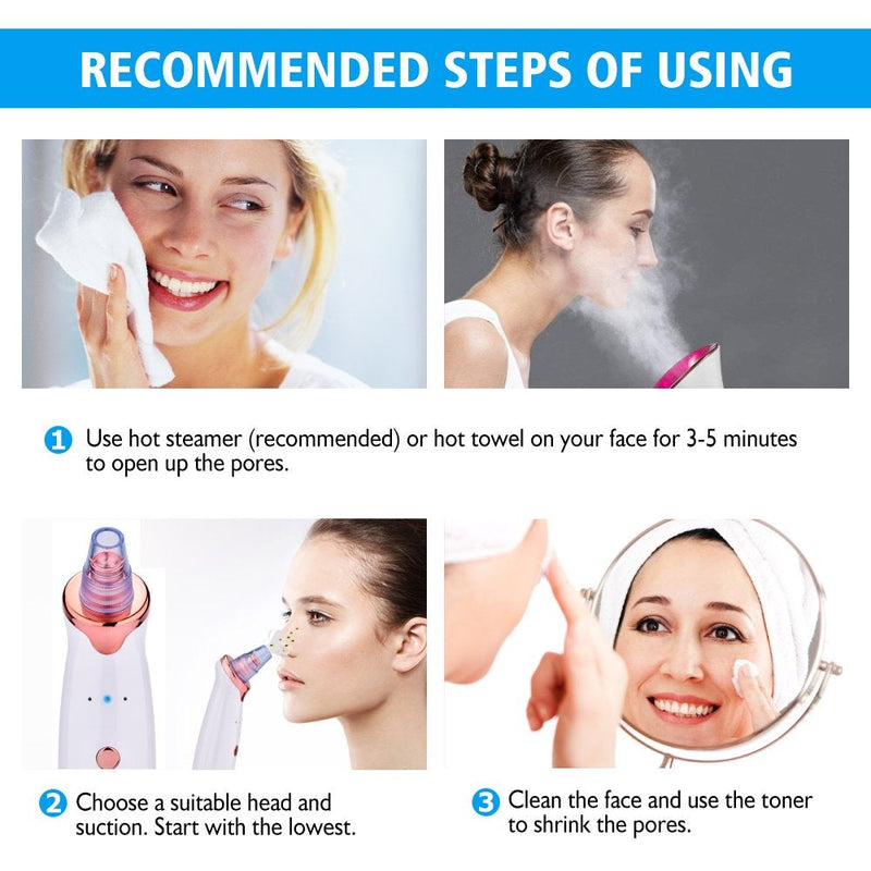 [Australia] - Aibeau Blackhead Remover Electric Blackhead Vacuum Suction Rechargeable Whitehead Remover Tool Kite Cleanser with 4 Replaceable Heads, Hot Pack Function and 3 Modes 