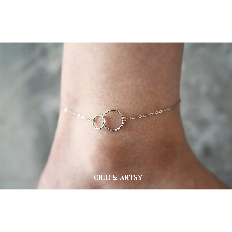 [Australia] - 925 Sterling Silver Ankle Bracelet Multilayer Anklets for Women Satellite, Star, Cross, Circle, Butterfly, Teardrop, Oval Disk Layered Anklet Beach Jewelry 2 circle 