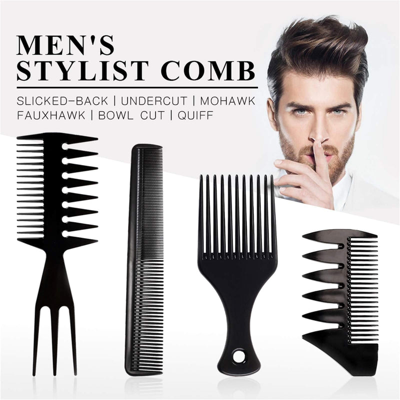 [Australia] - Mens Styling Comb Afro Hair Comb Hairdressing Comb Men Hair Care Set Salon Barber Brush Tool for Natural Curly Long Thick Hair Style,Black(4 Pcs) 