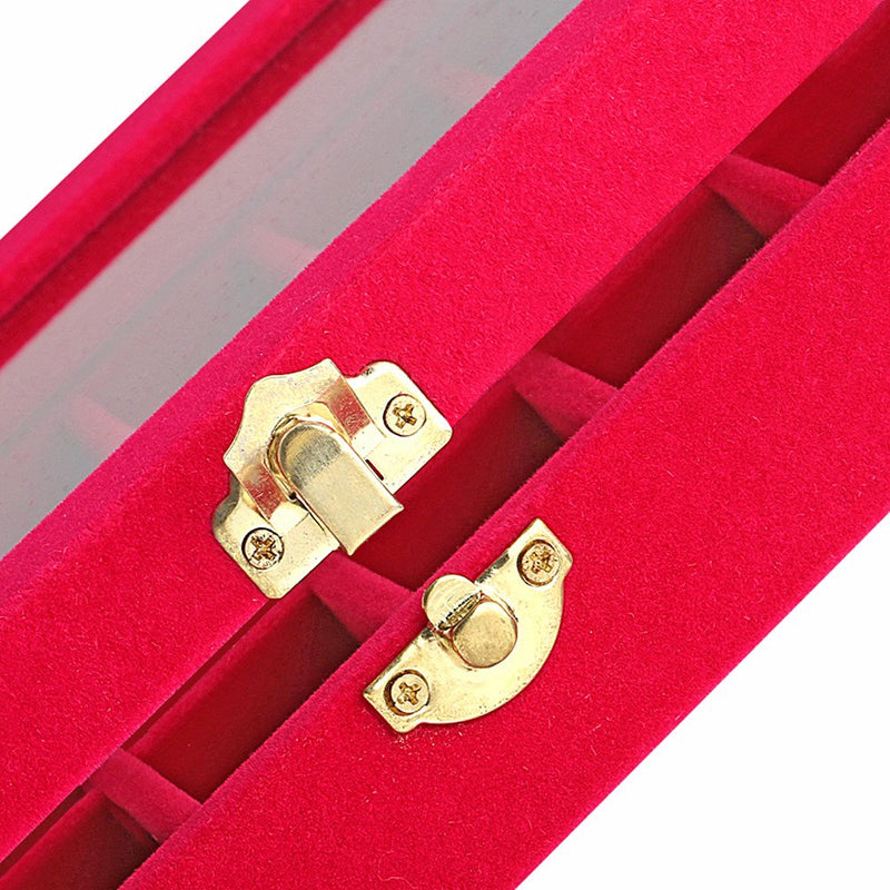[Australia] - LANTWOO 24 Grids Velvet Glass Ring Earrings Jewelry Box Earrings Organiser Storage Holder Display Case Red 