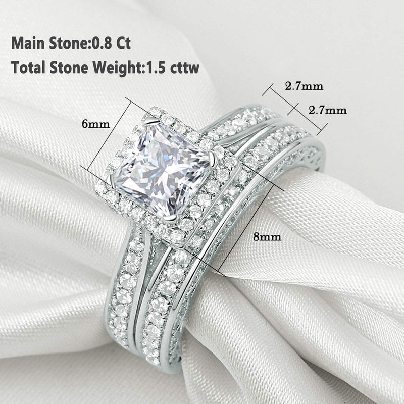 [Australia] - Newshe Engagement Wedding Ring Set for Women 925 Sterling Silver 1.5ct Princess White AAA Cz Sz 5-12 