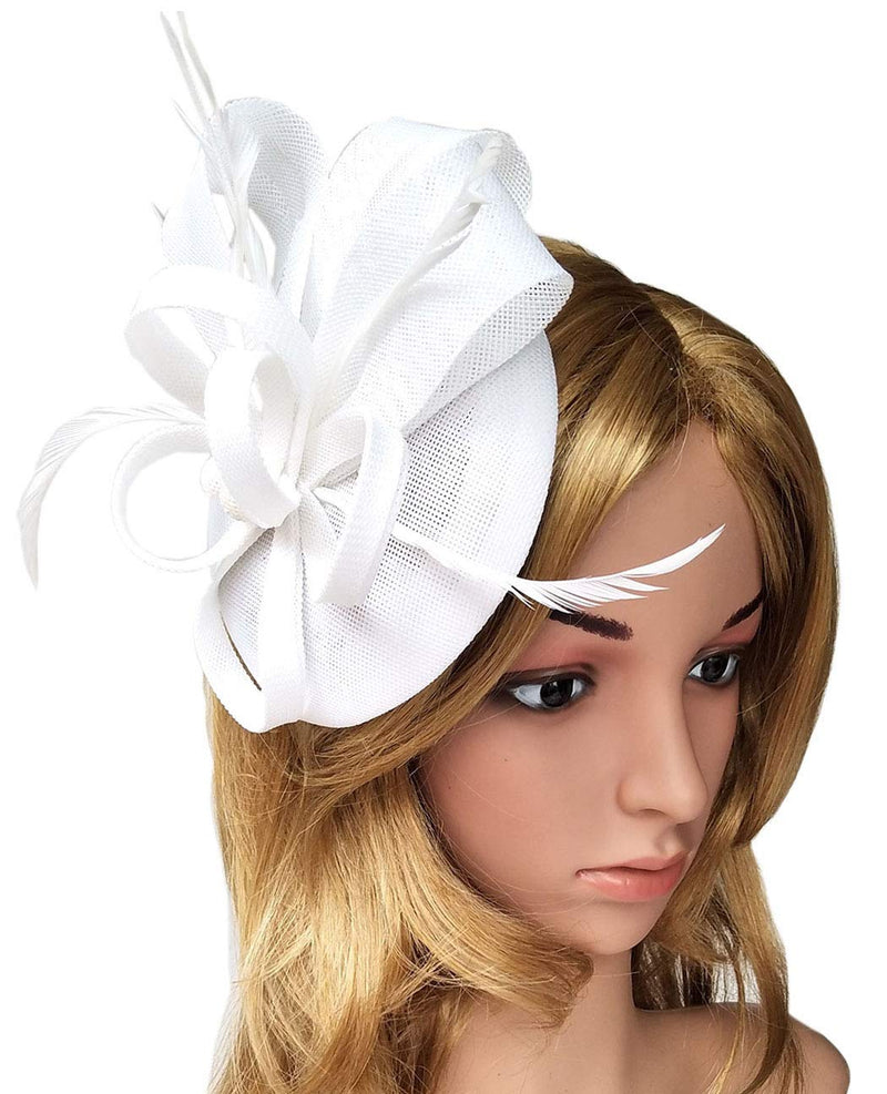 [Australia] - Biruil Women's Fascinator Hat Imitation Sinamay Feather Tea Party Pillbox Flower Derby A White 